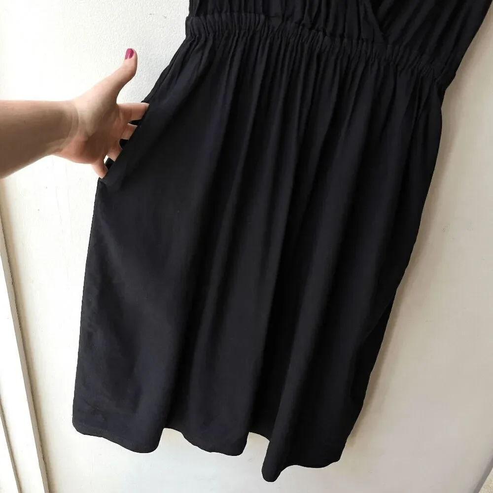 Nordstrom Black Linen Blend Sleeveless Wrap Midi Dress w/ Pockets, Size S - Picture 7 of 9